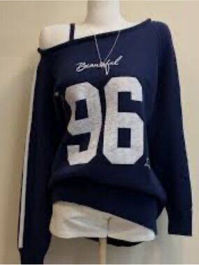 Navy Off-Shoulder '96' Graphic Sweatshirt